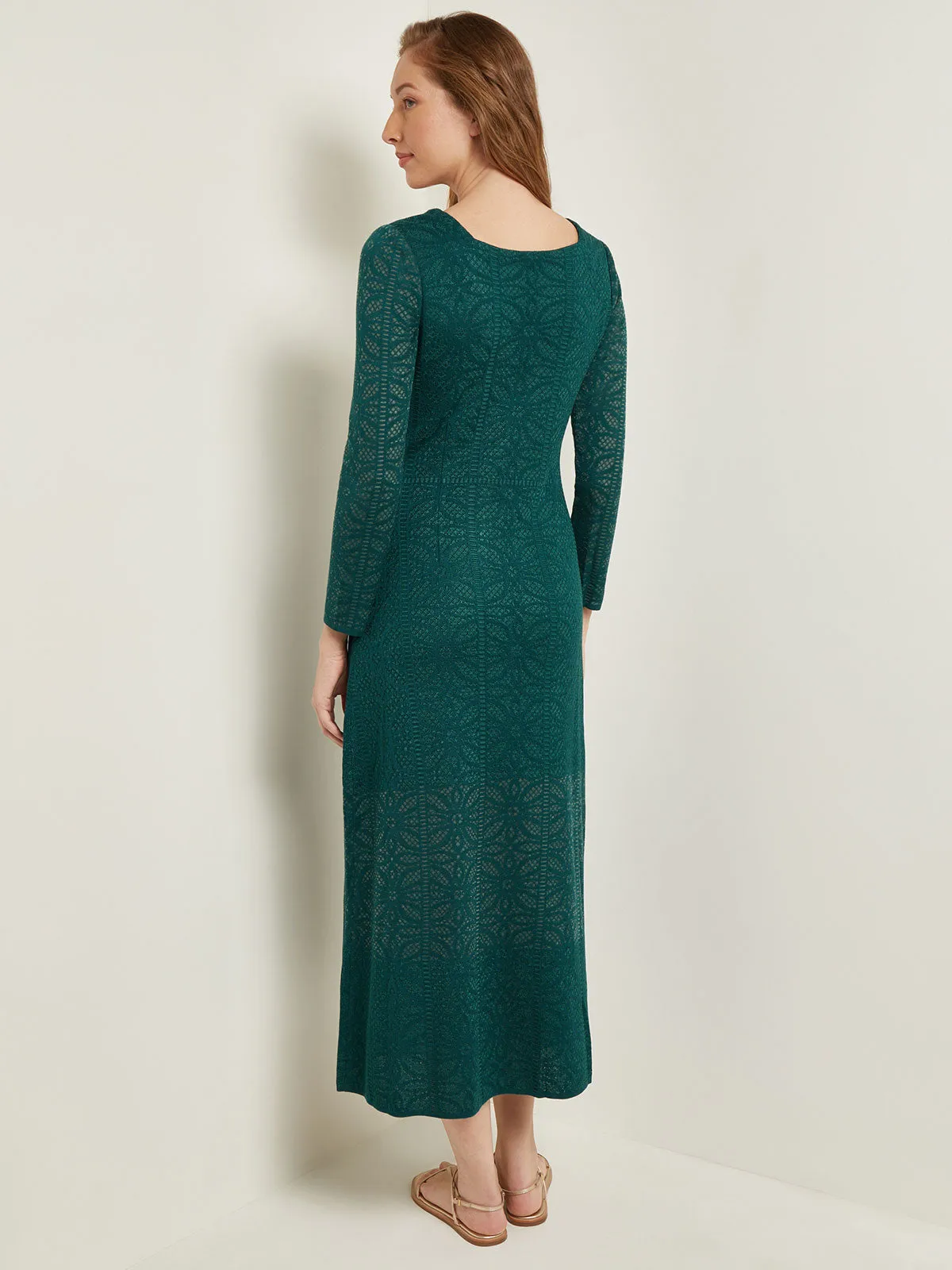 Maxi A-Line Dress - Burnout Detail Jacquard Knit