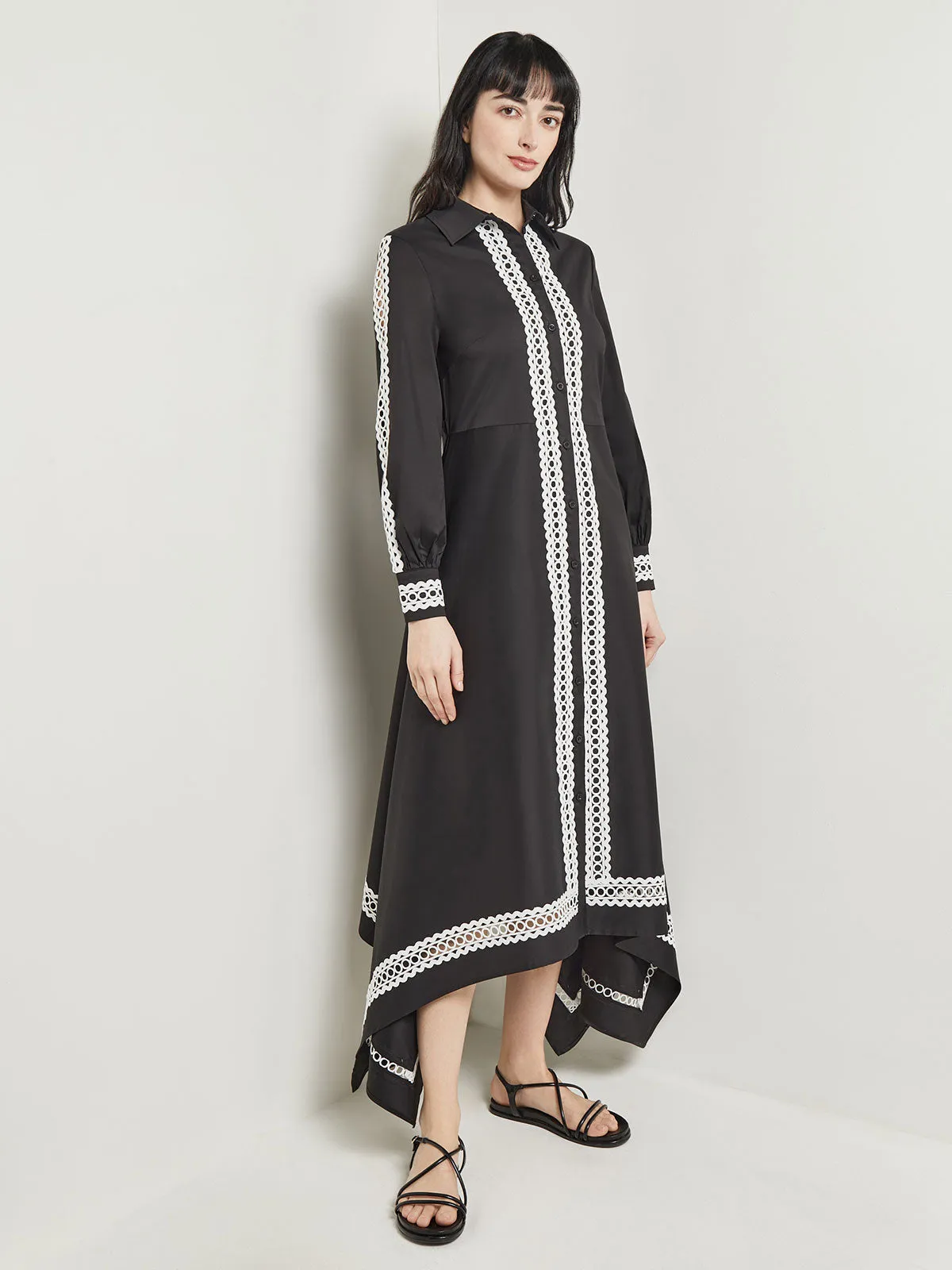 Maxi Dress - Eyelet Trim Cotton, Black & White