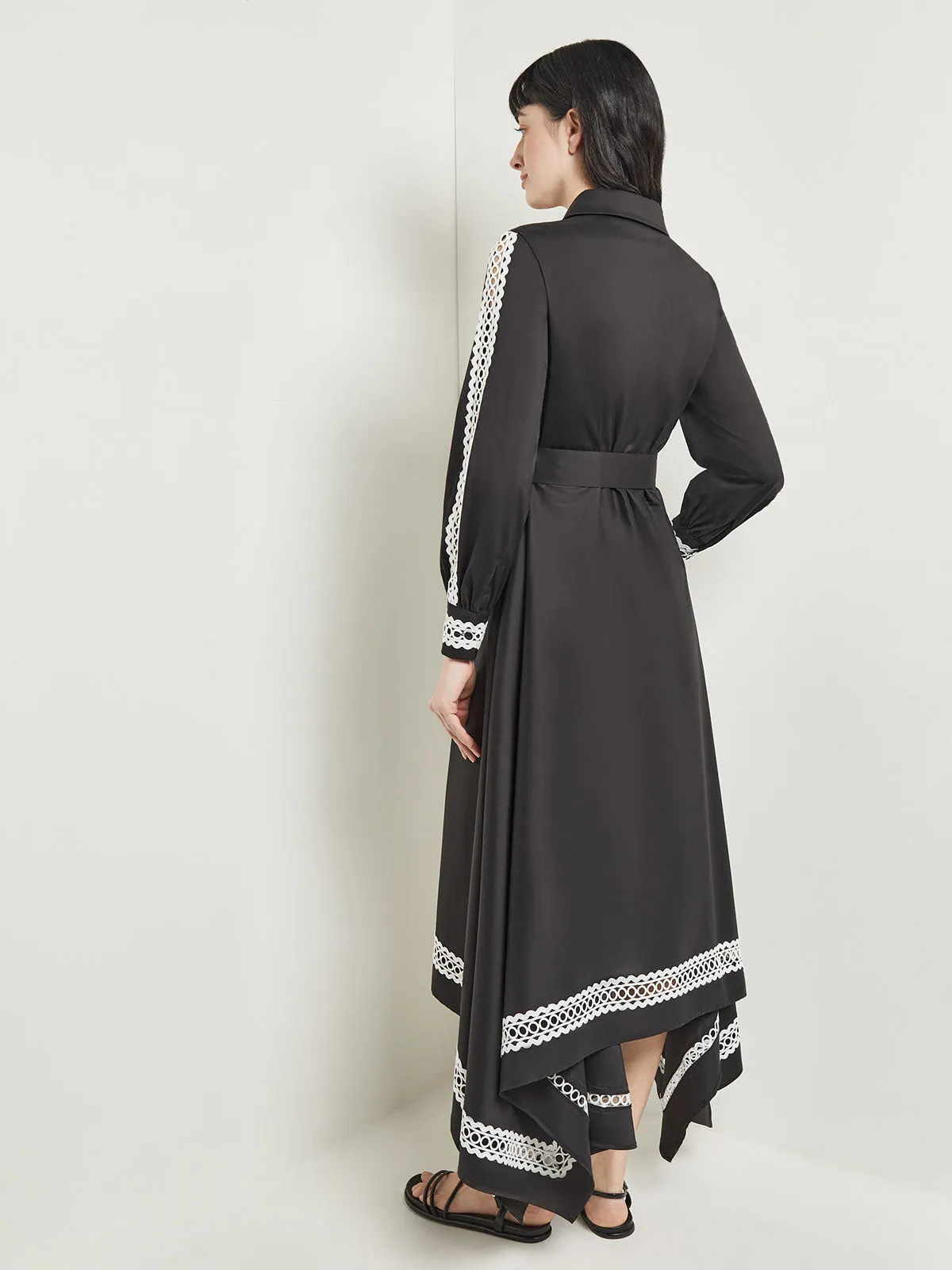 Maxi Dress - Eyelet Trim Cotton, Black & White