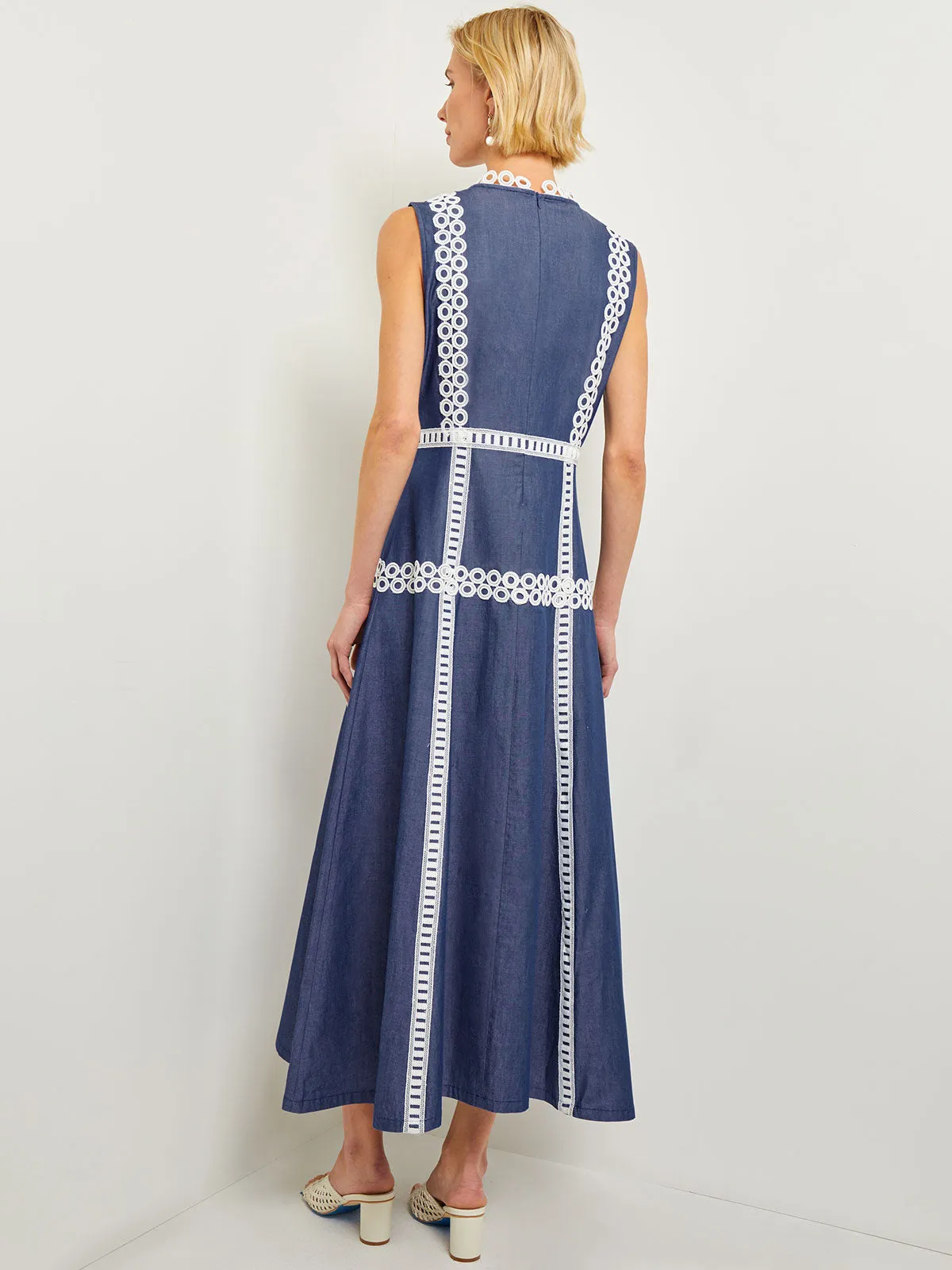 Maxi Fit & Flare Dress - Woven Eyelet Trim Cotton