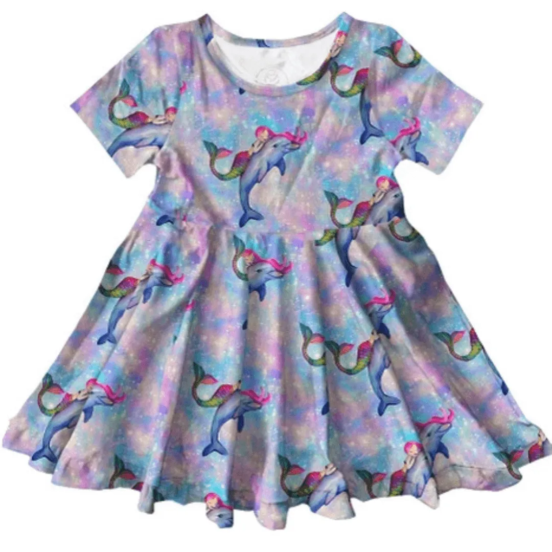 Mermaid and Dolphin Short Sleeve Twirl Dress