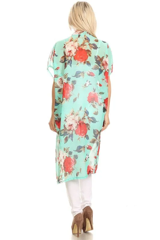 Mint Floral Chiffon Kimono-One Size