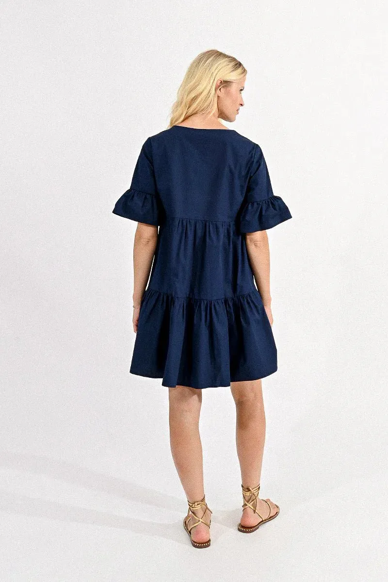 Molly Bracken Tiered V-Neck Dress in Blue