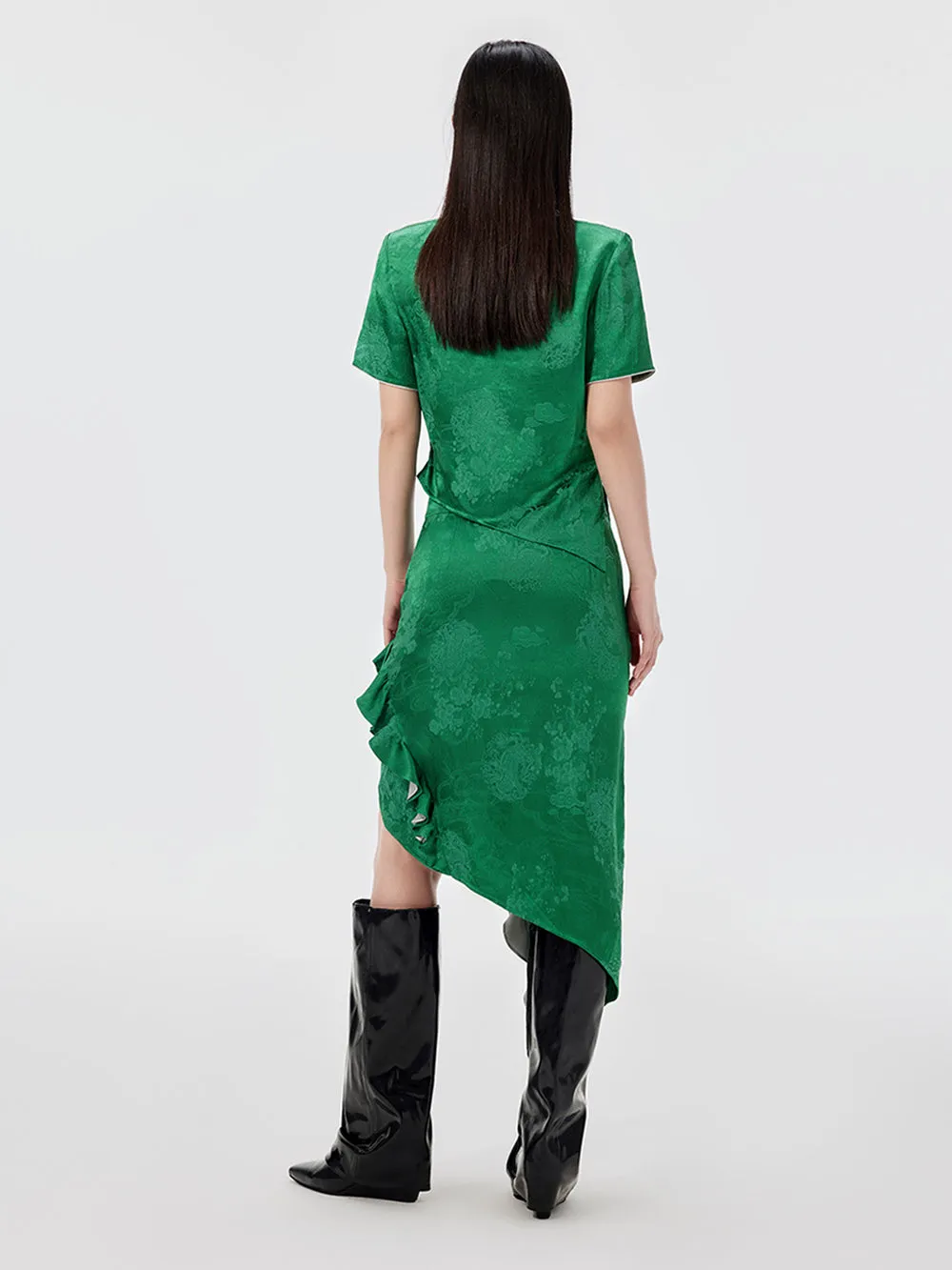 MUKZIN Green Irregular Lace Slim Midi Skirt