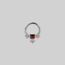 MUTINY. Medieval Garnet Septum Clicker Ring - Silver