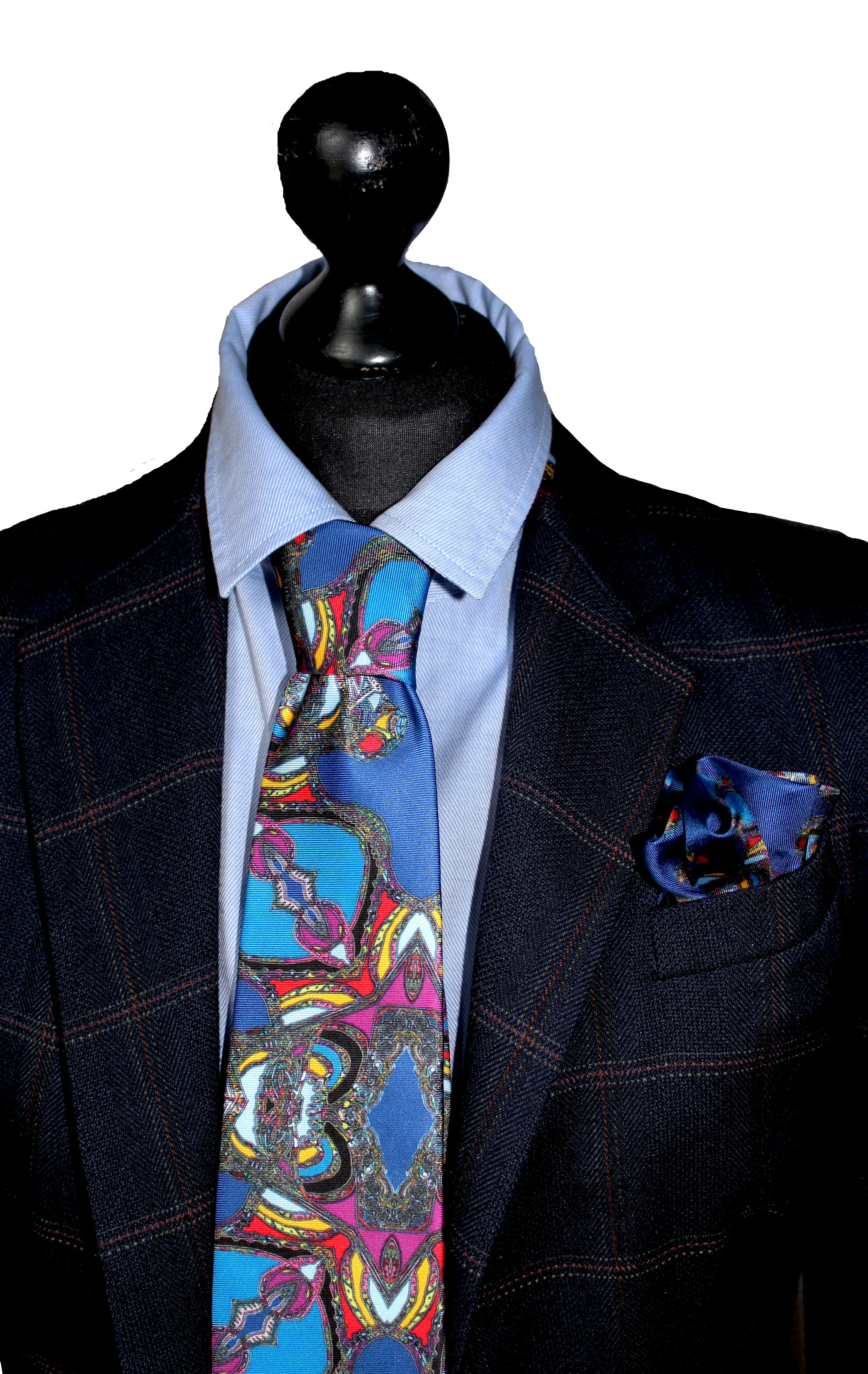 Navy/Blue Horse Corsage Design, 100% Silk Twill Tie