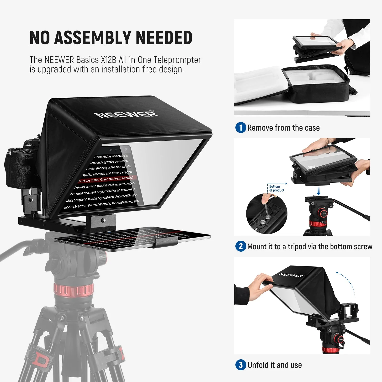 NEEWER Basics X12B Aluminum Alloy Liftable Teleprompter