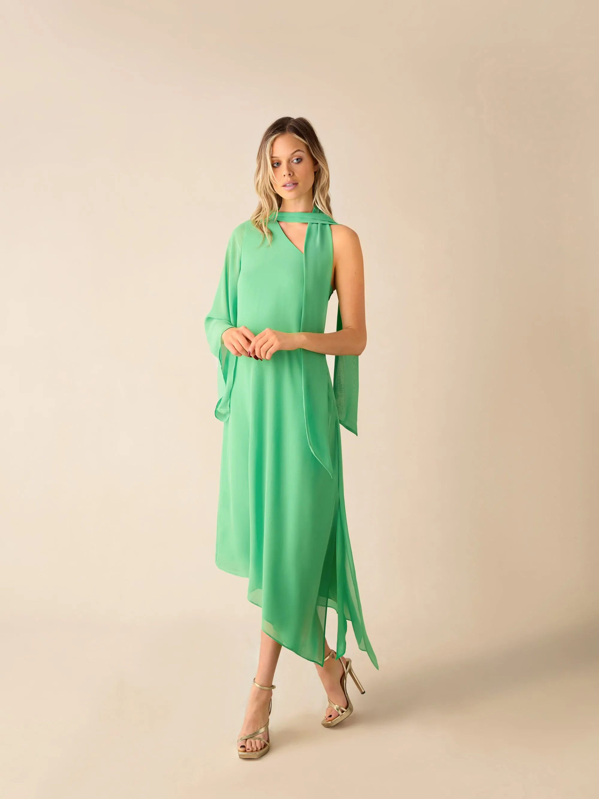 Oona Green Chiffon One Shoulder Maxi Dress