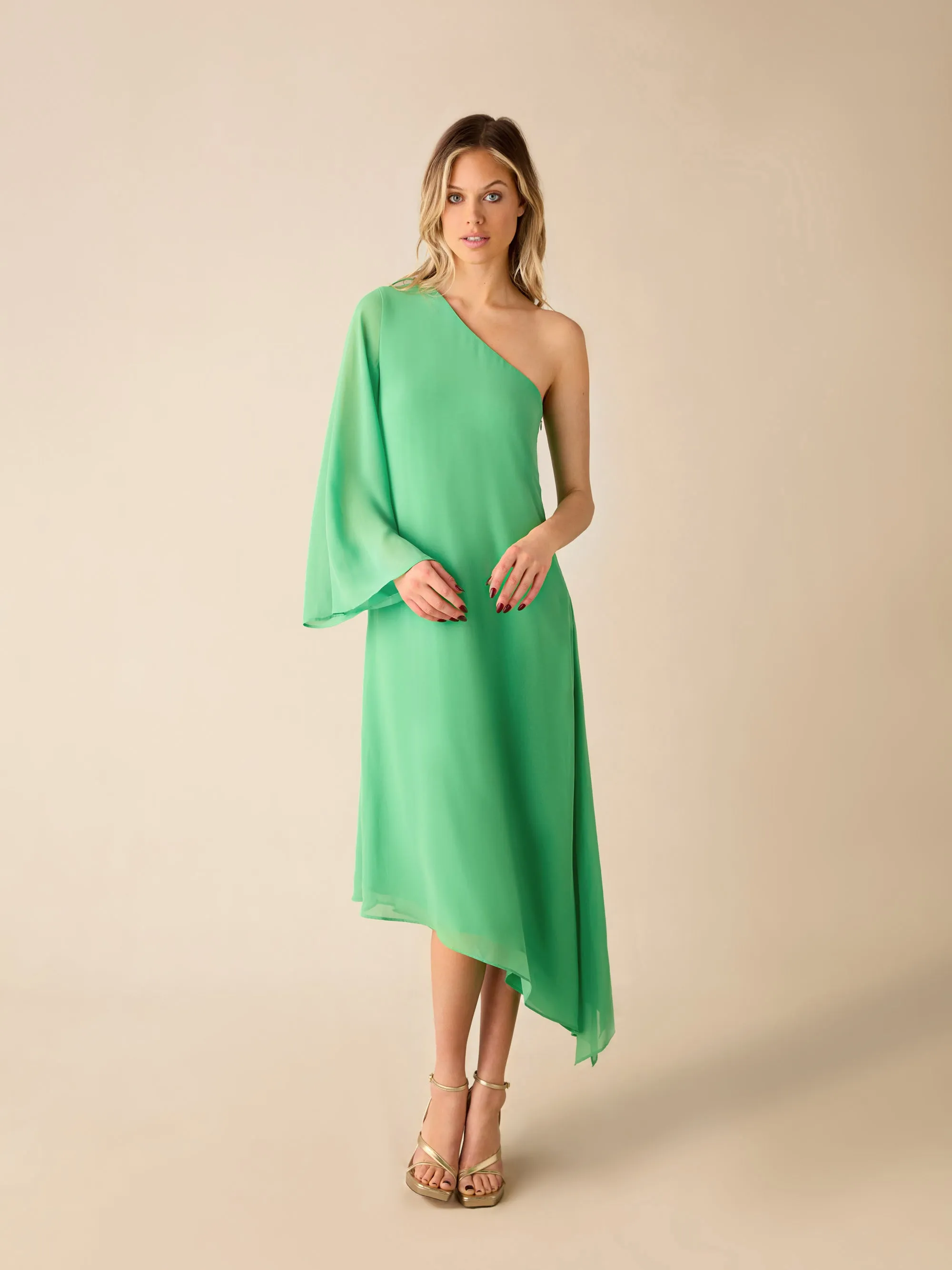 Oona Green Chiffon One Shoulder Maxi Dress