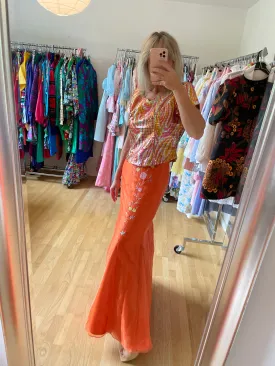 Orange Embroidery Maxi Skirt