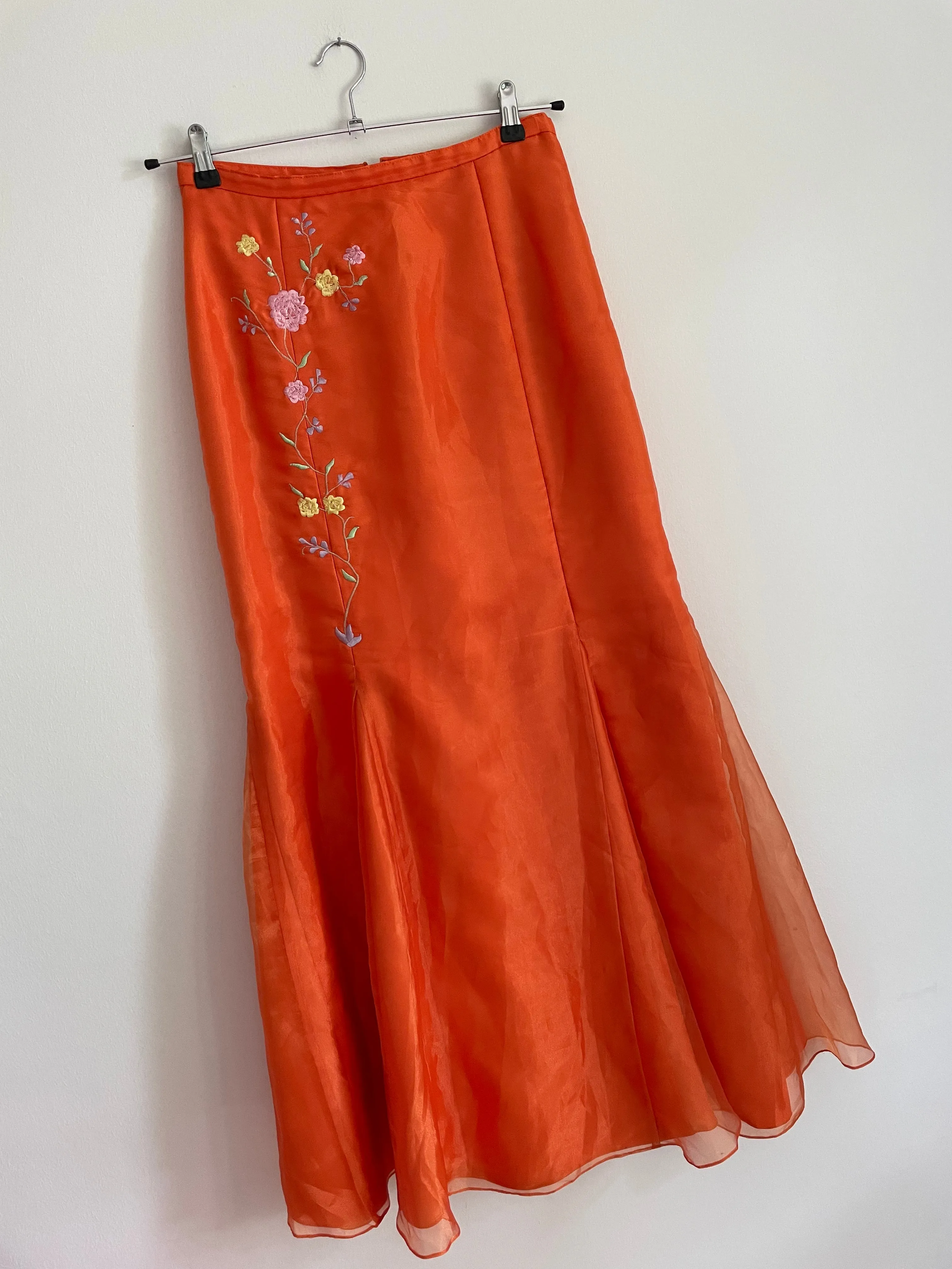 Orange Embroidery Maxi Skirt