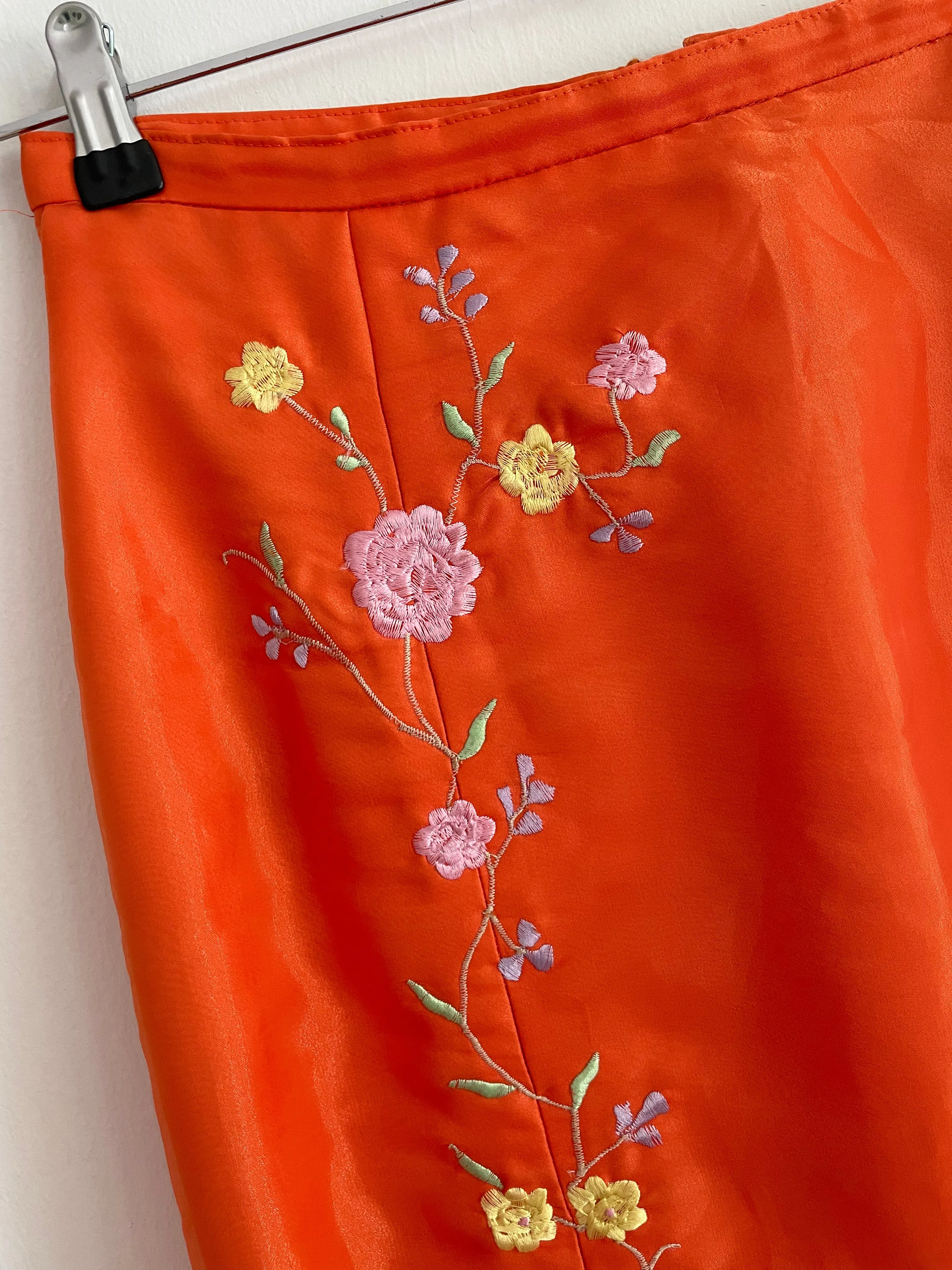 Orange Embroidery Maxi Skirt