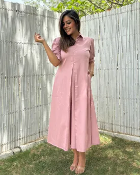 Pastel Pink A-line Cotton Dress