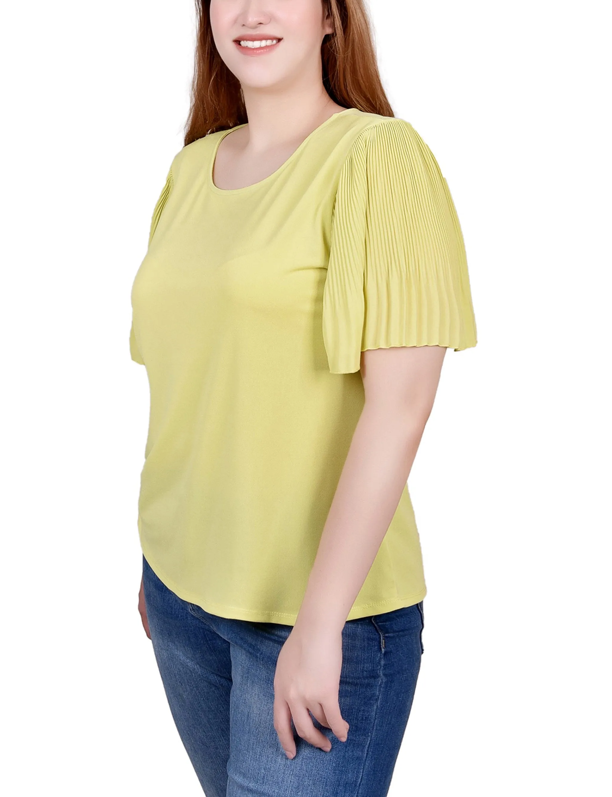 Petite Pleated-Sleeve Top