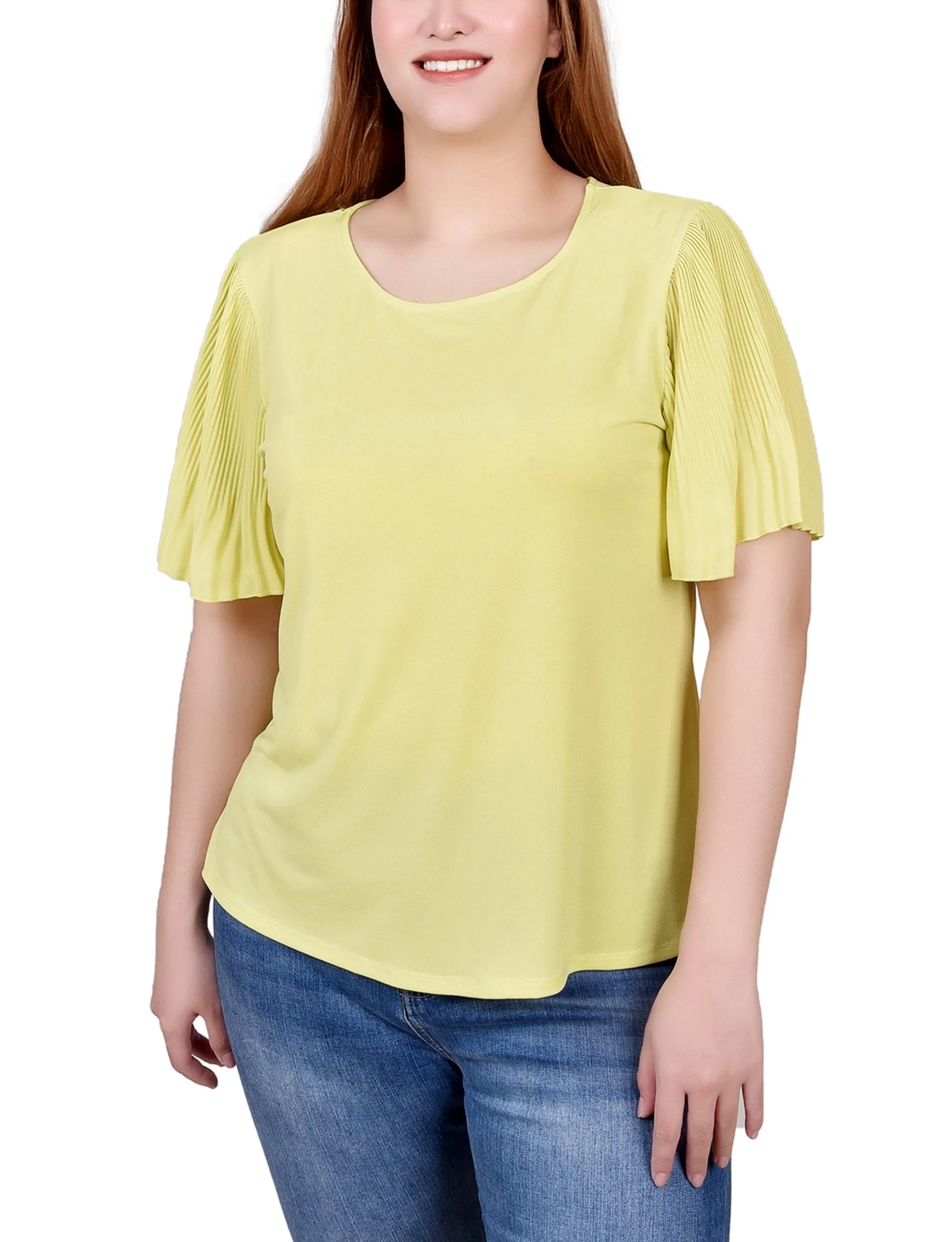 Petite Pleated-Sleeve Top