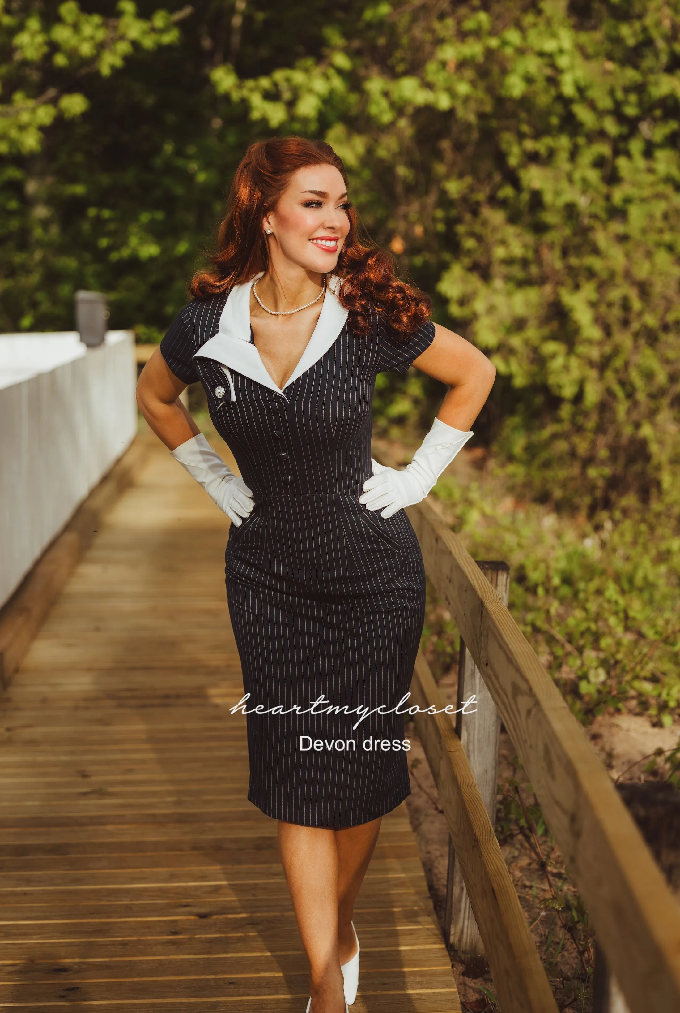 pinstripe DEVON - retro vintage dress pencil