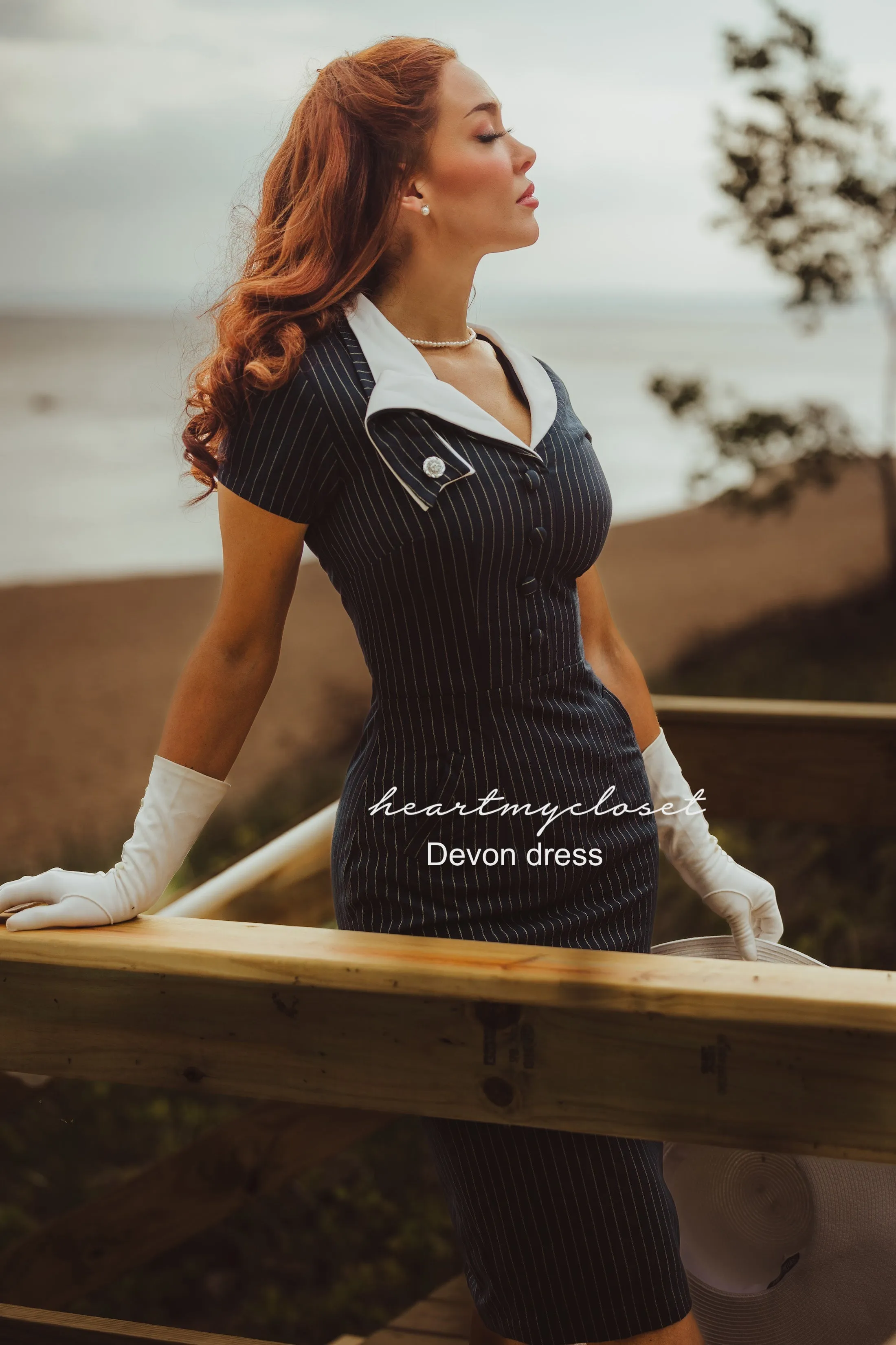 pinstripe DEVON - retro vintage dress pencil