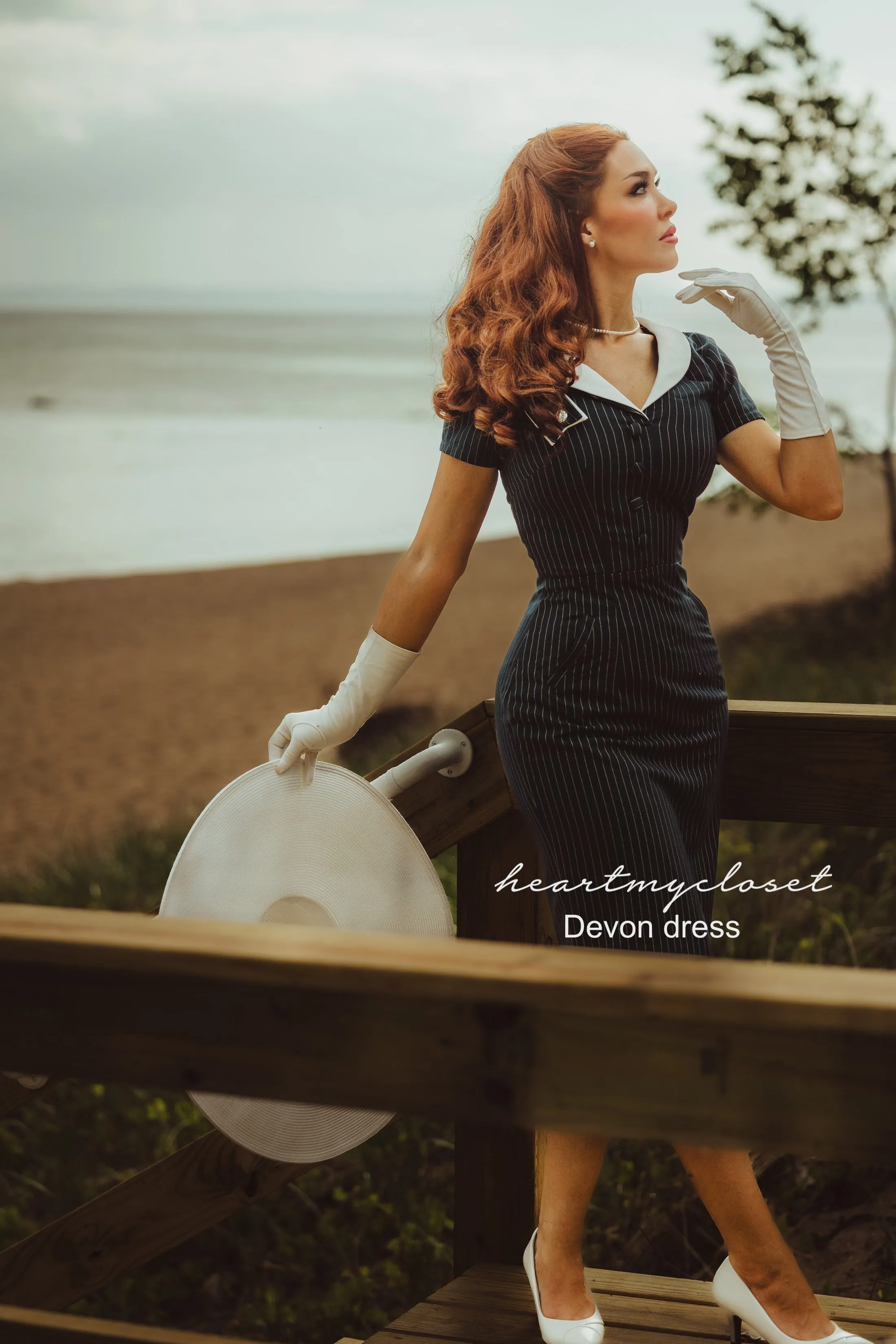 pinstripe DEVON - retro vintage dress pencil