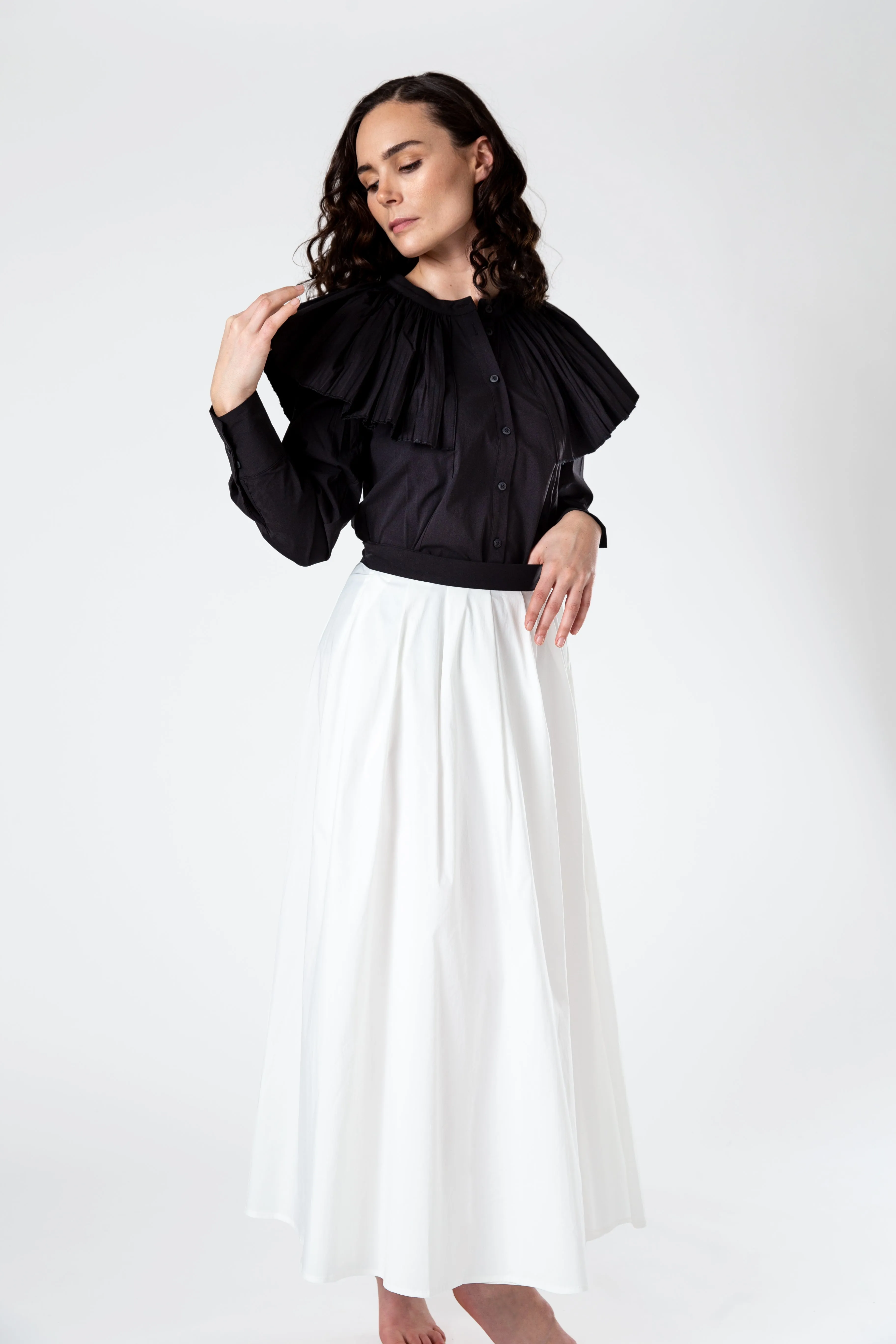 Pleated Collar Shirt - Black