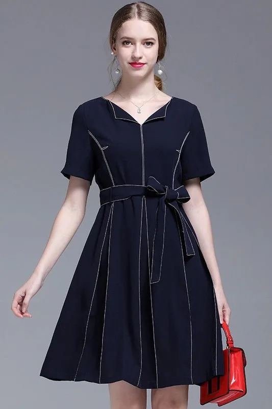 Pleated Dress W/ Waist Tie