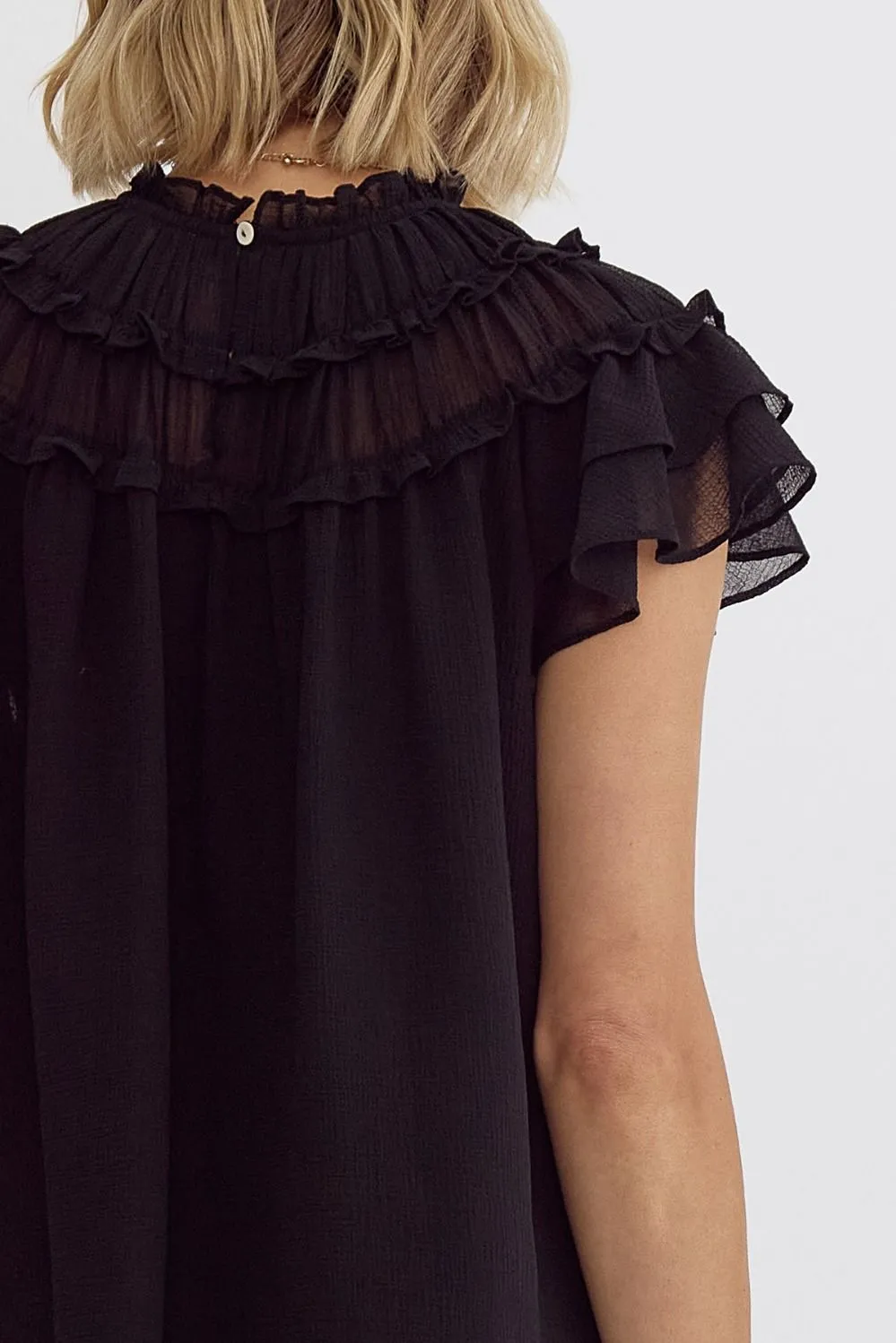 Pleated Ruffle Short Sleeve Top