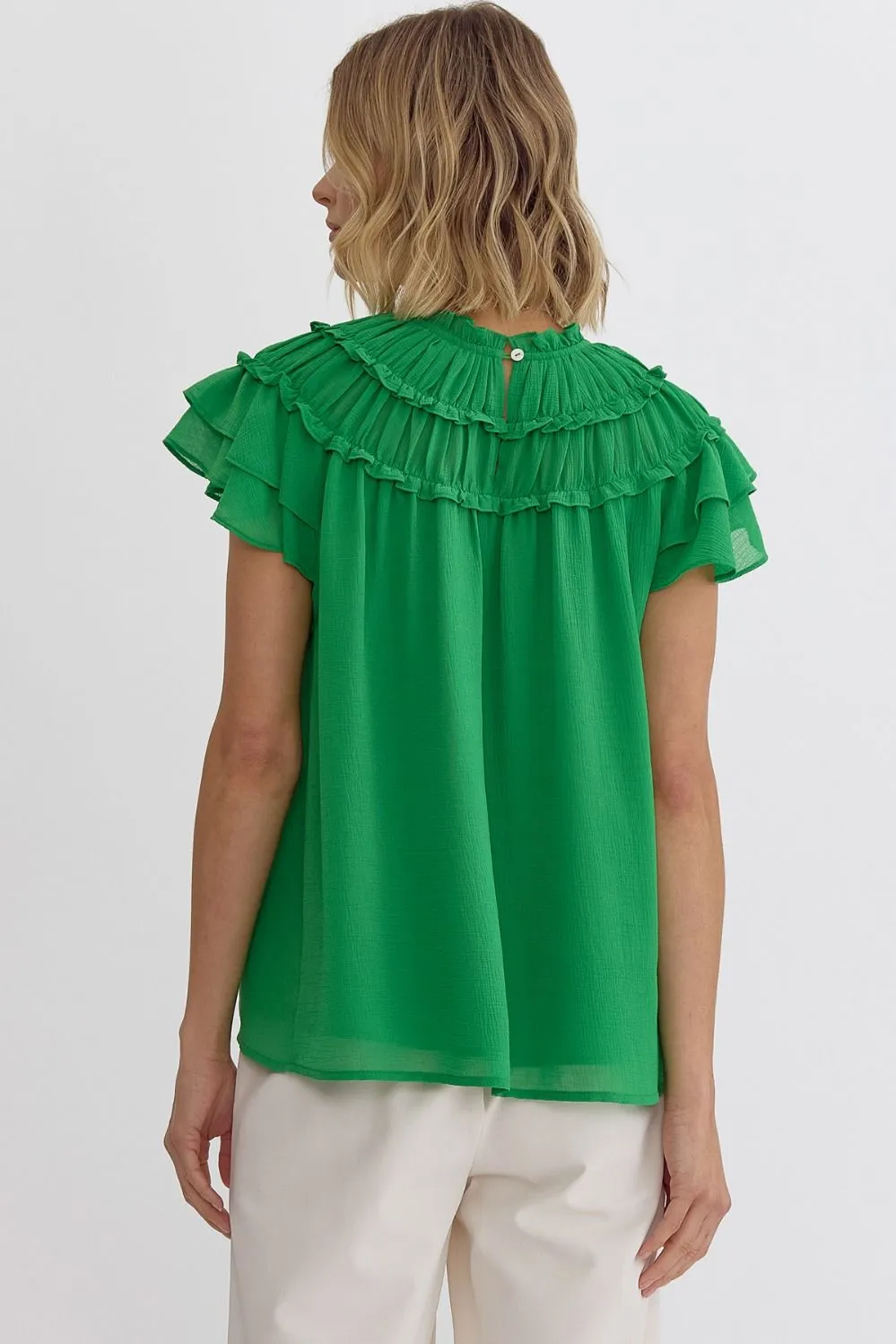 Pleated Ruffle Short Sleeve Top