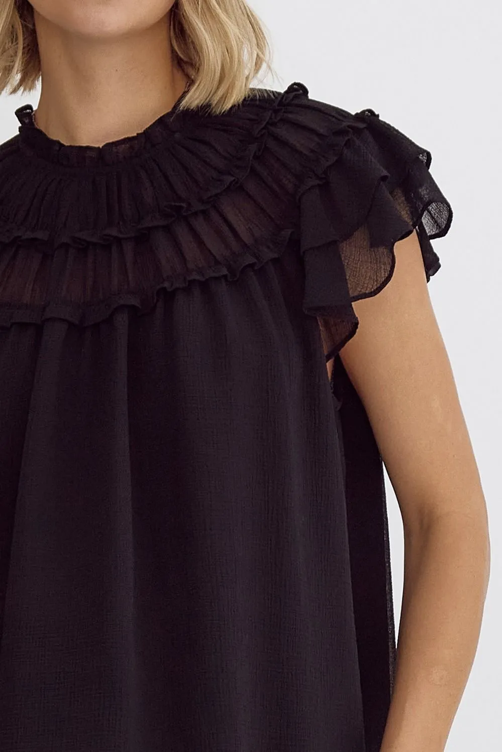 Pleated Ruffle Short Sleeve Top