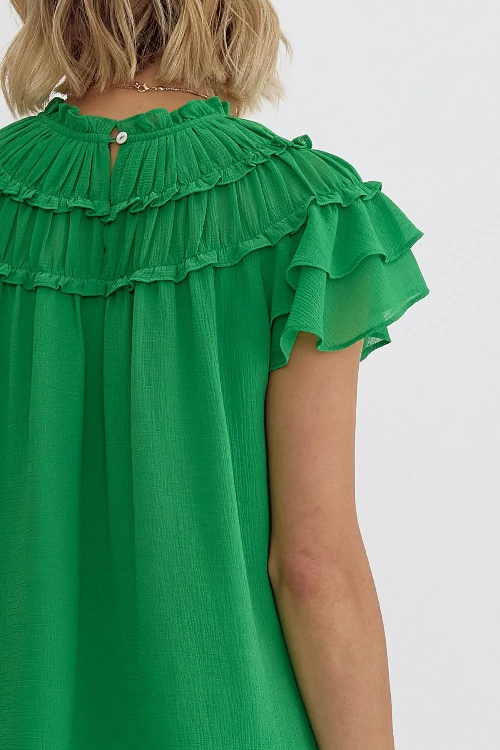 Pleated Ruffle Short Sleeve Top