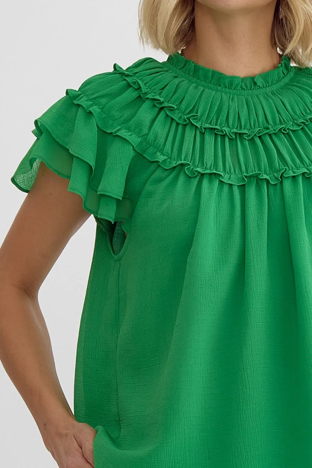 Pleated Ruffle Short Sleeve Top