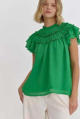 Pleated Ruffle Short Sleeve Top