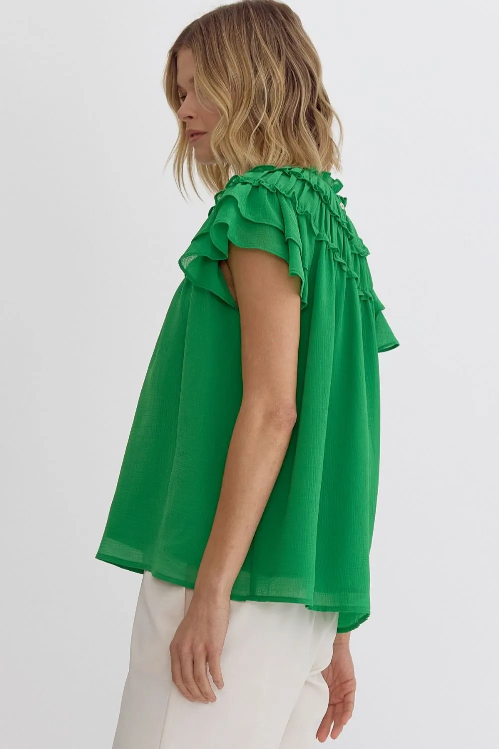 Pleated Ruffle Short Sleeve Top