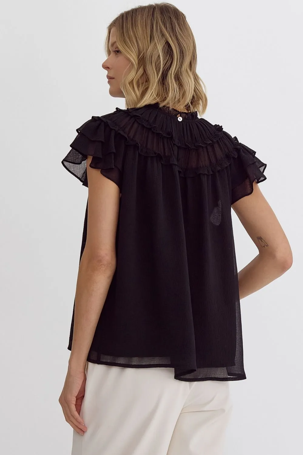 Pleated Ruffle Short Sleeve Top