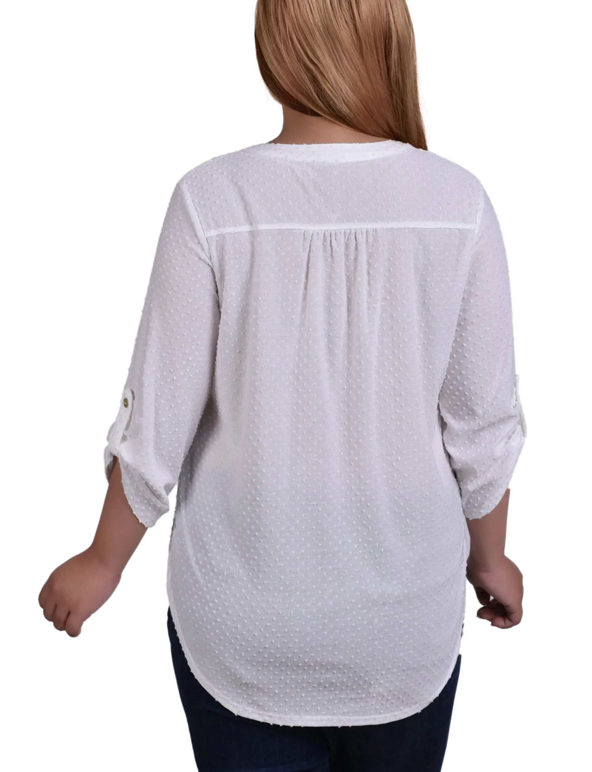 Plus Size 3/4 Tab Sleeve Y Neck Top