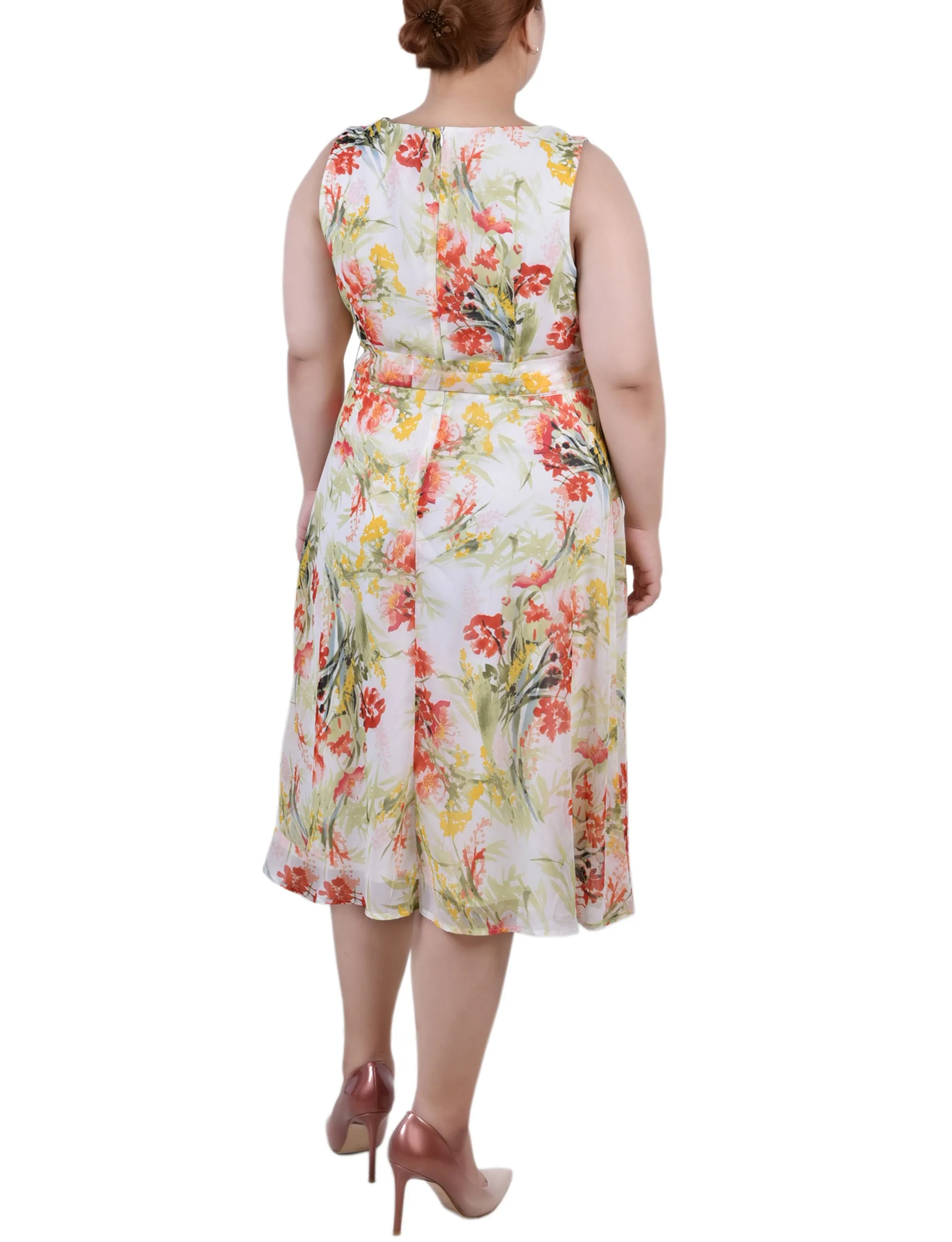 Plus Size Sleeveless Chiffon Belted Dress