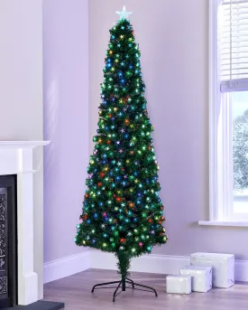 Pre-Lit Fibre Optic Pencil Christmas Tree with Multi-Coloured LED Stars, 6 ft