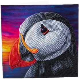 "Puffin Sunset" Crystal Art Card by Rachel Froud 18x18cm