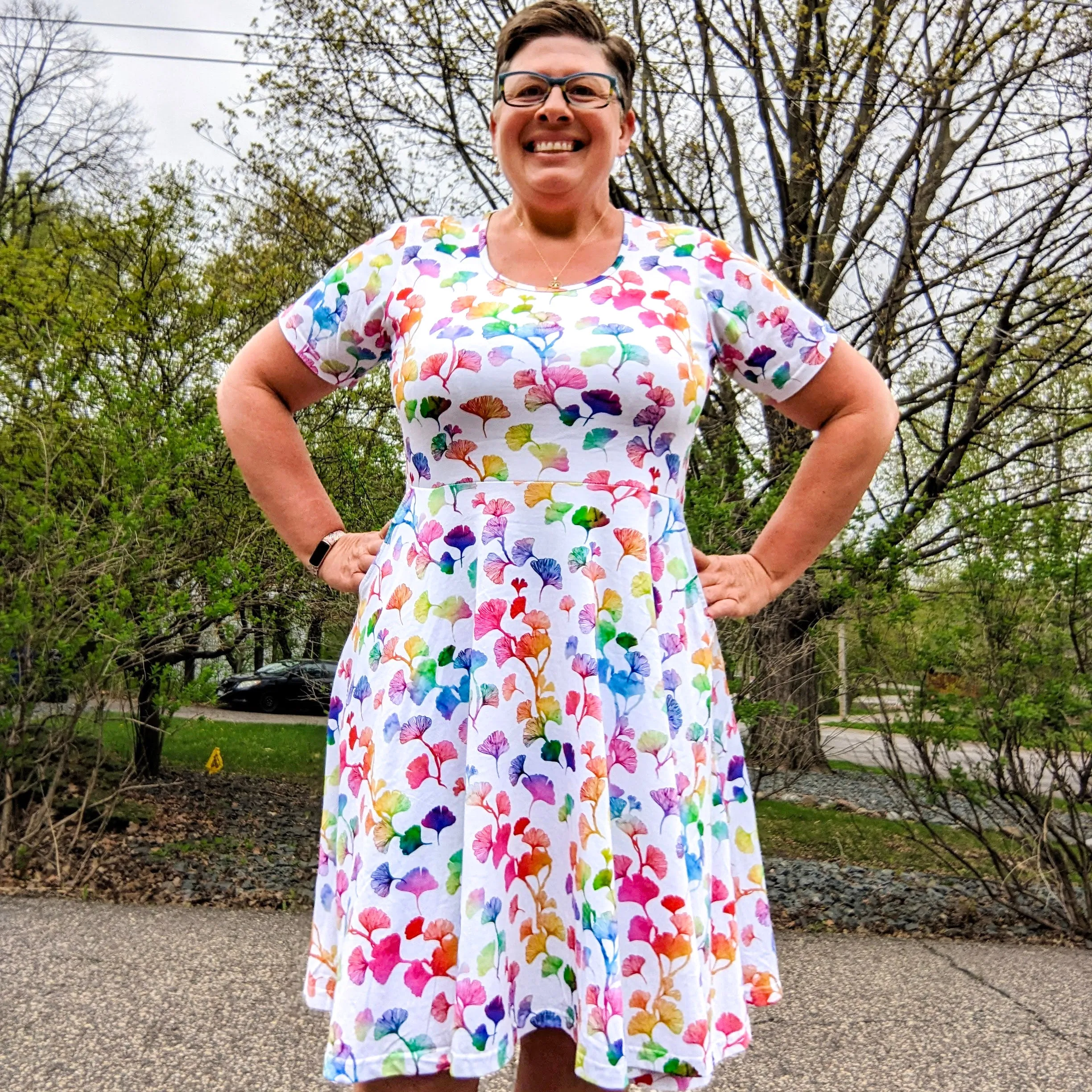 Rainbow Ginkgo Leaves Twirl Dress