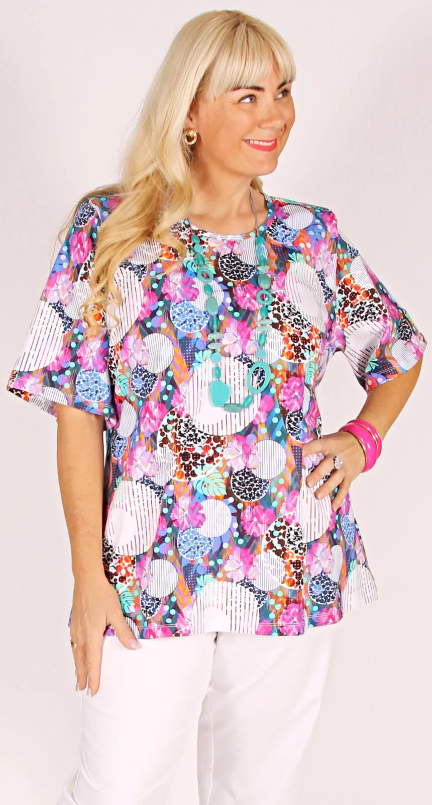 Rikki Round Neck Top Multi Mix on Cotton