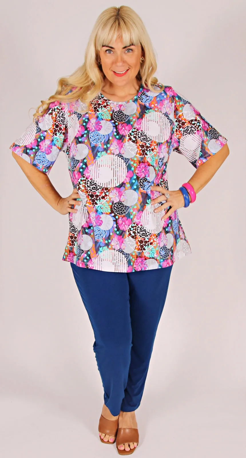 Rikki Round Neck Top Multi Mix on Cotton