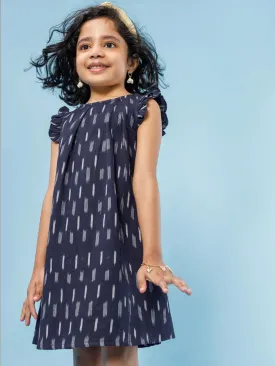 Saaki Girls Ikat A- line Navy dress