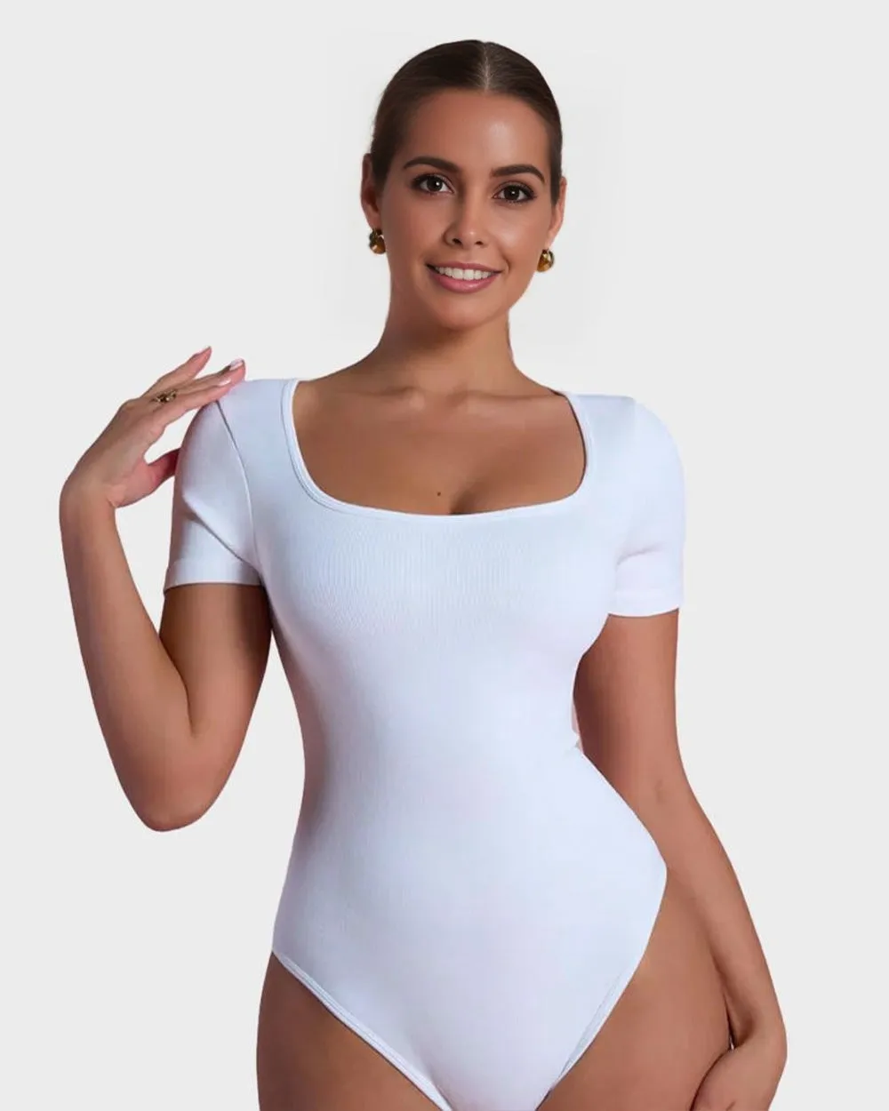 SheCurve® Square Neck Short Sleeve Snatching Bodysuit