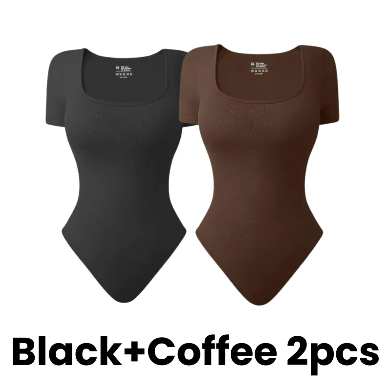 SheCurve® Square Neck Short Sleeve Snatching Bodysuit