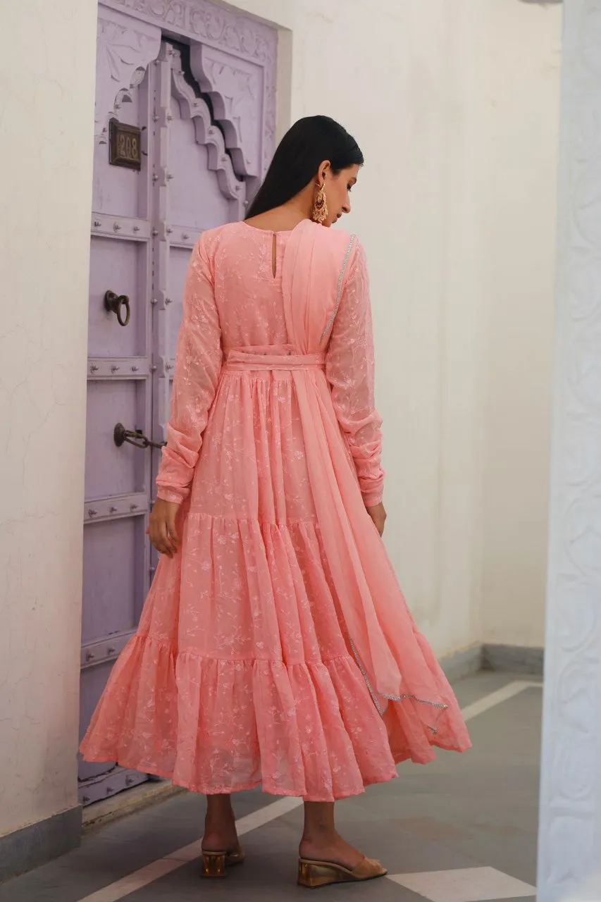 Shree pink water sequence frill anarkali set