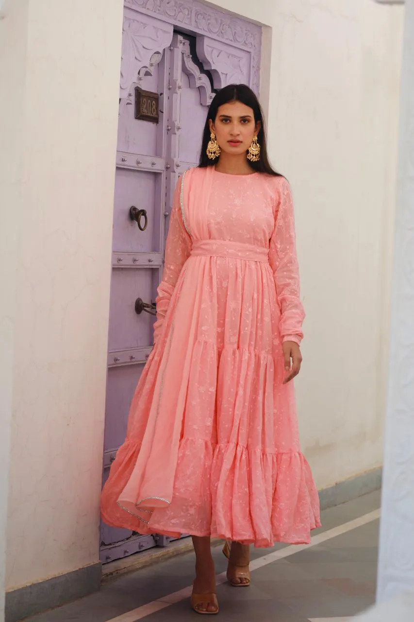 Shree pink water sequence frill anarkali set