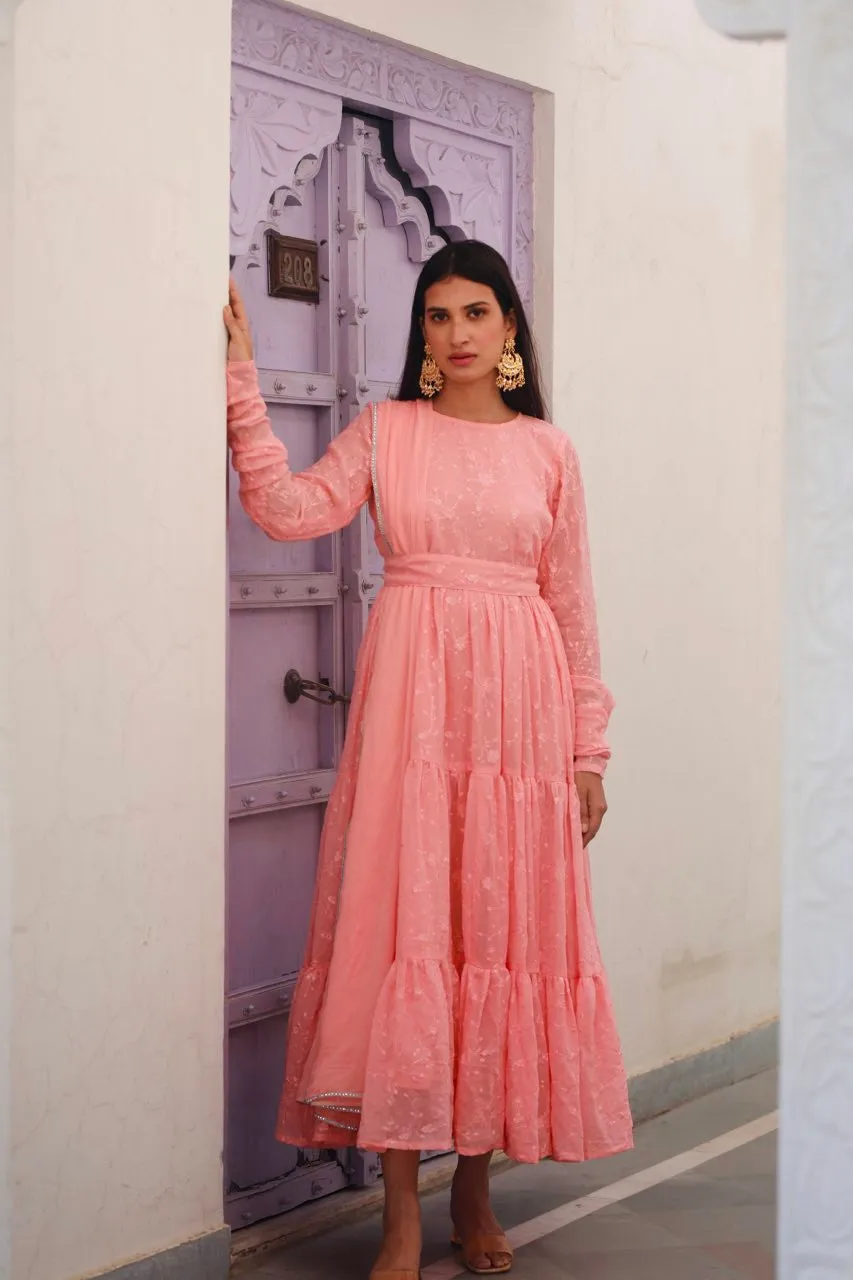 Shree pink water sequence frill anarkali set