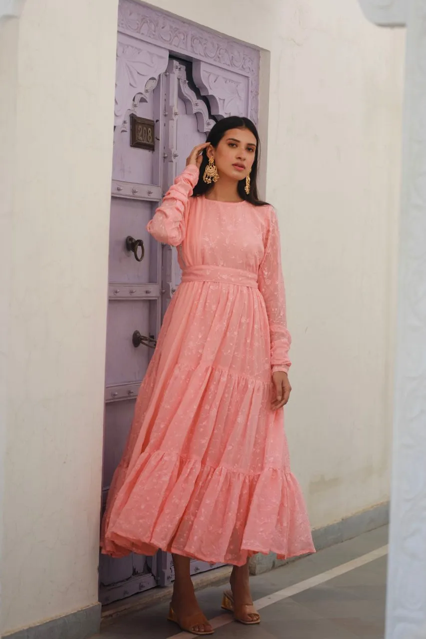 Shree pink water sequence frill anarkali set