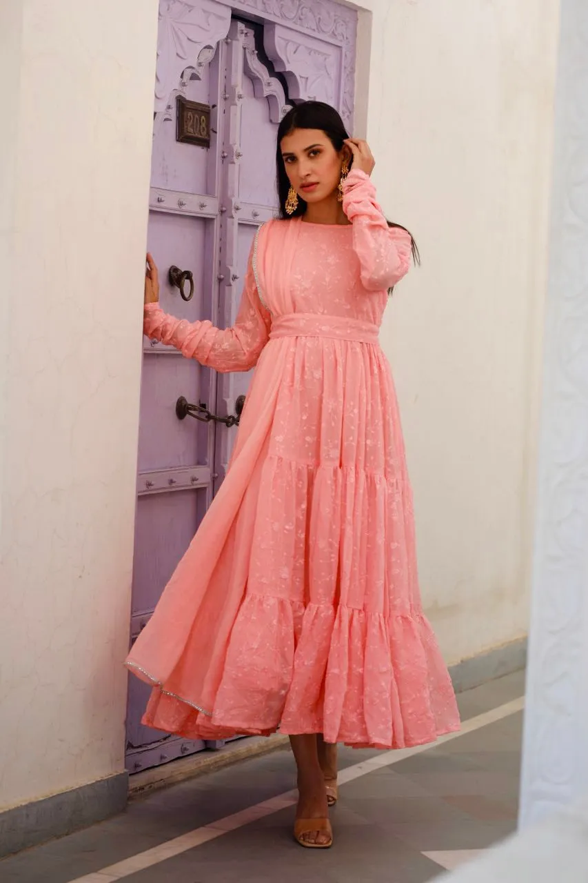 Shree pink water sequence frill anarkali set