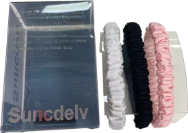 .Silk Black/White/Pink Pure 100% Silk Hair Scrunchies Set of 3