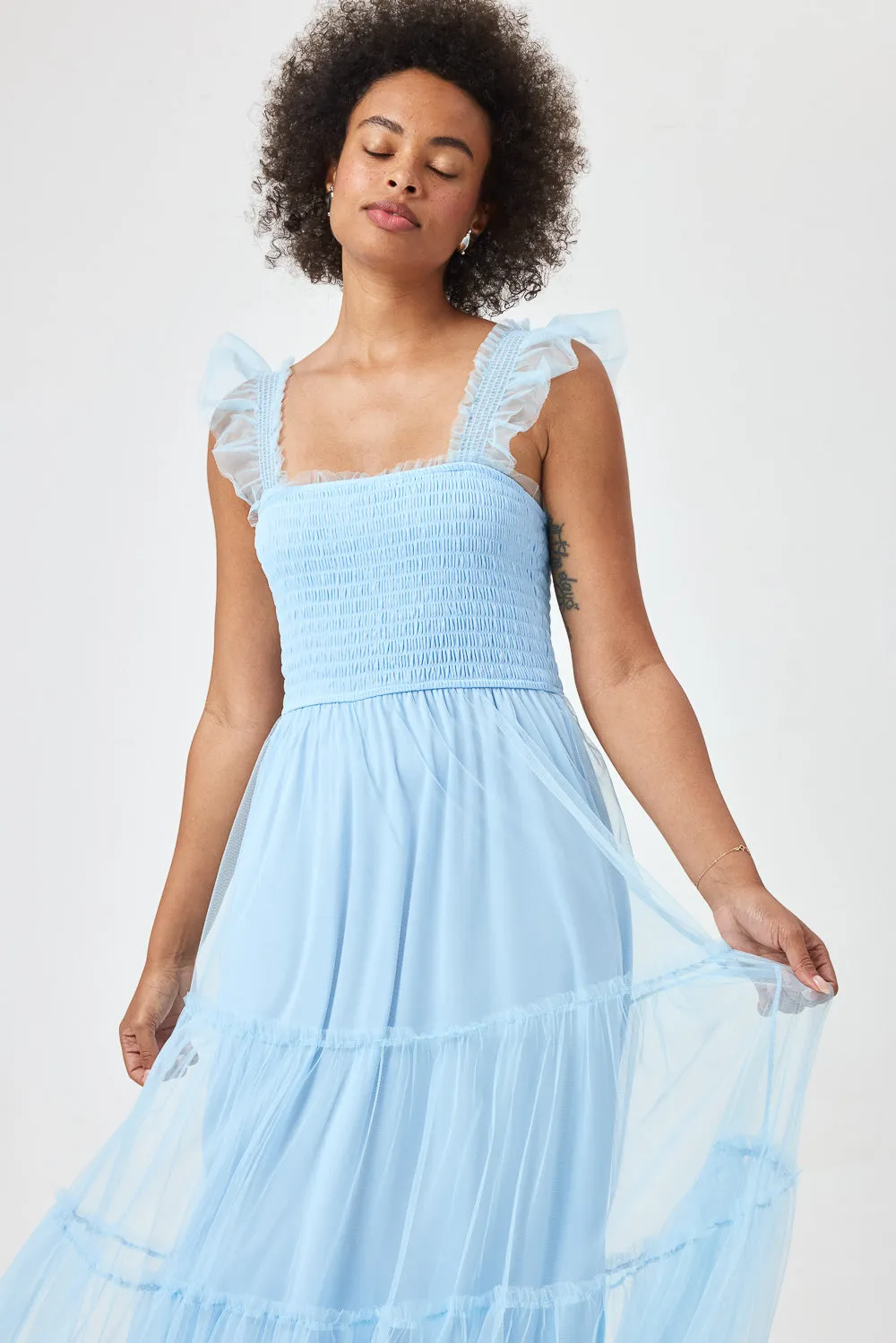 Sky Blue Smock Top Chiffon Maxi Dress