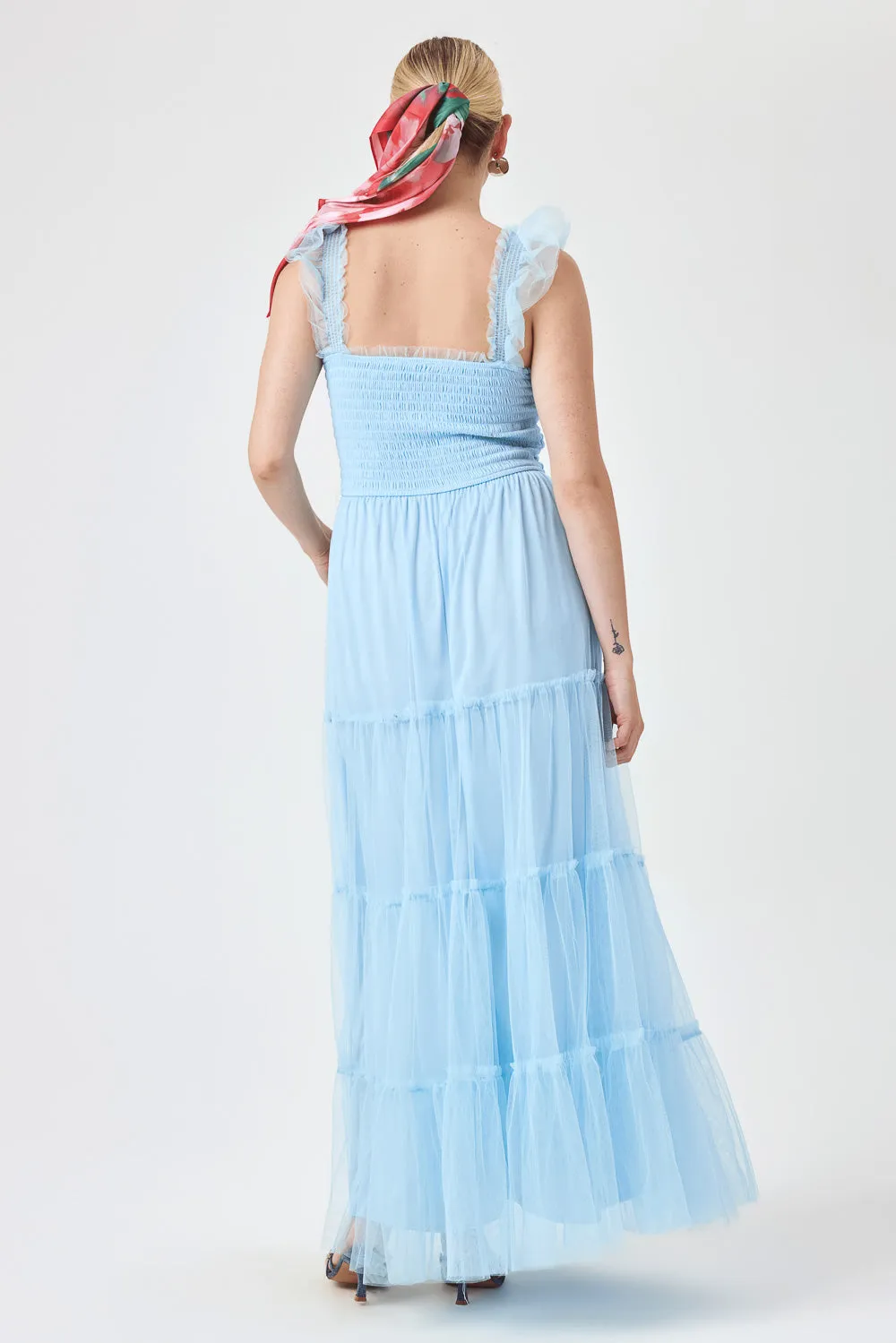 Sky Blue Smock Top Chiffon Maxi Dress